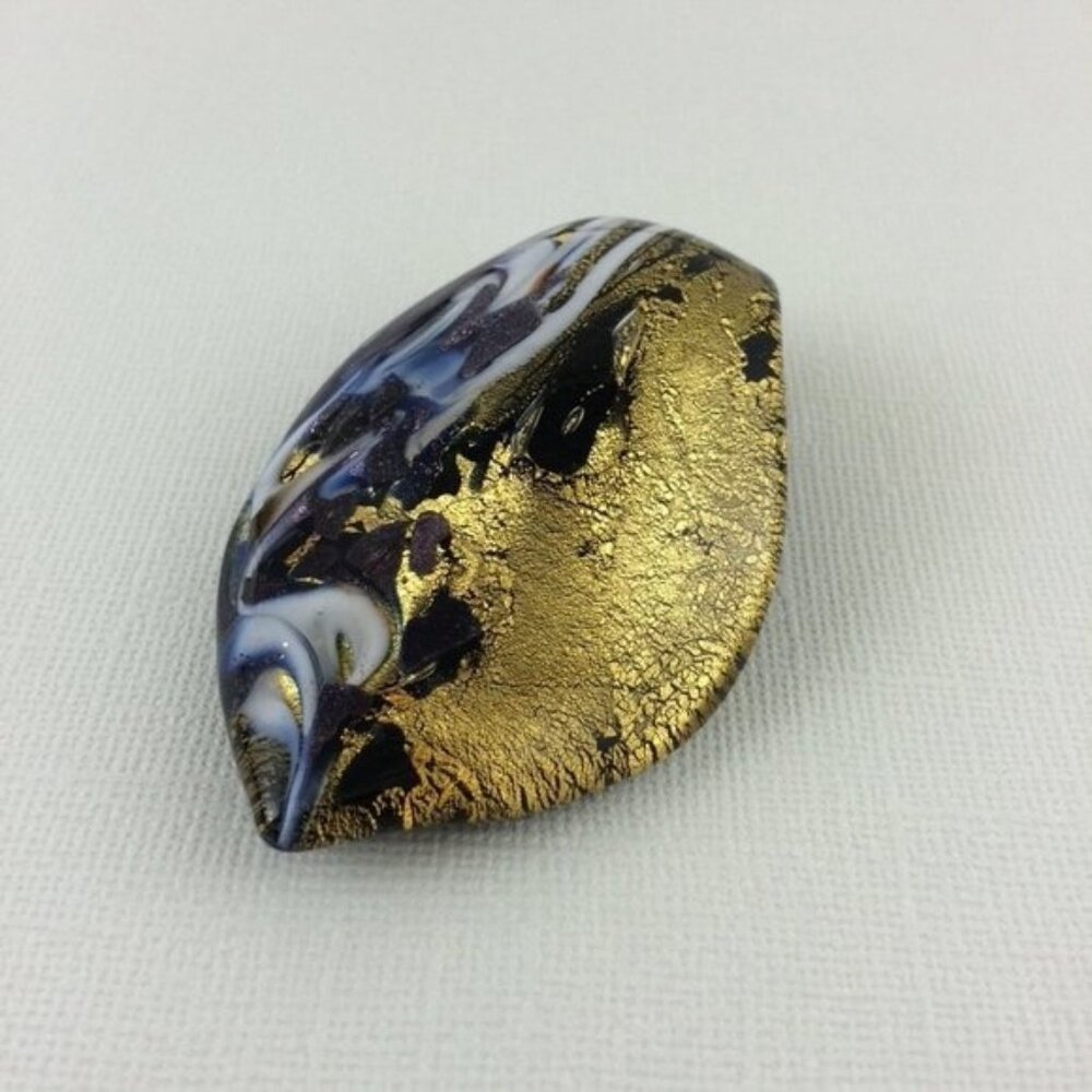 Italian Glass Pendant Dichroic Black Gold Shimmer Leaf Shaped Florence Artisan